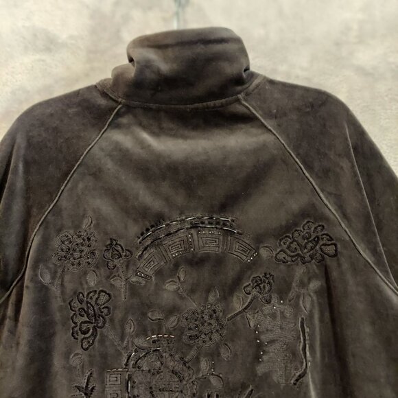 Chico's Spa Womens XL jacket Zip Charcoal Velour Beaded Quilted Embossed design - Picture 3 of 14